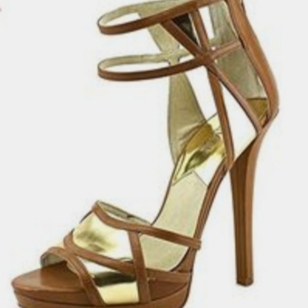 Michael Kors brown and gold sandals, size 8 1/2